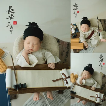 Puntelli per la fotografia del bambino tuta in stile antico + simulazione della cintura Scroll + Brush Full Moon Baby Studio accessori per riprese fotografiche