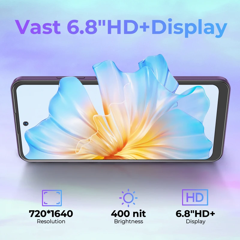 هواتف ذكية HOTWAV Note 12 EF رفيعة للغاية بشاشة 6.8 بوصة عرض كبيرة أندرويد 14 5160 مللي أمبير في الساعة هاتف محمول 4 جيجابايت + 128 جيجابايت ثماني النواة 48 ميجابكسل