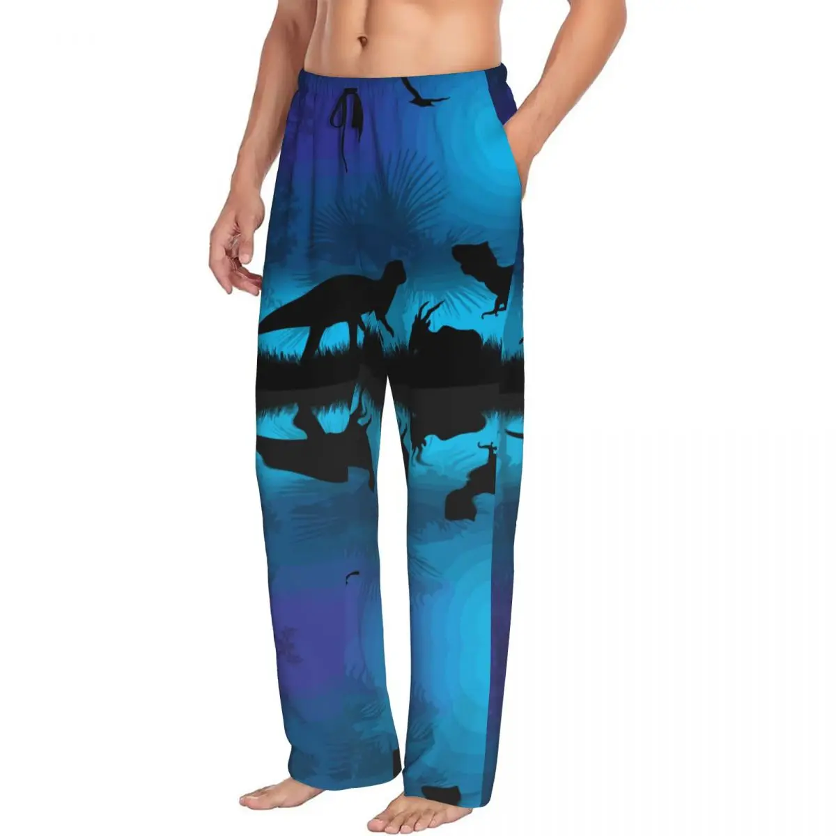 Dinosaurs Landscape At Blue Night Men Sleep Bottoms Male Lounge Trousers Men's Pajama Pants