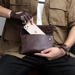 Men's Clutch Bags Soft Genuine Leather Men Business Travel Handbags Large Capacity Cable Organizer Clutch Purse