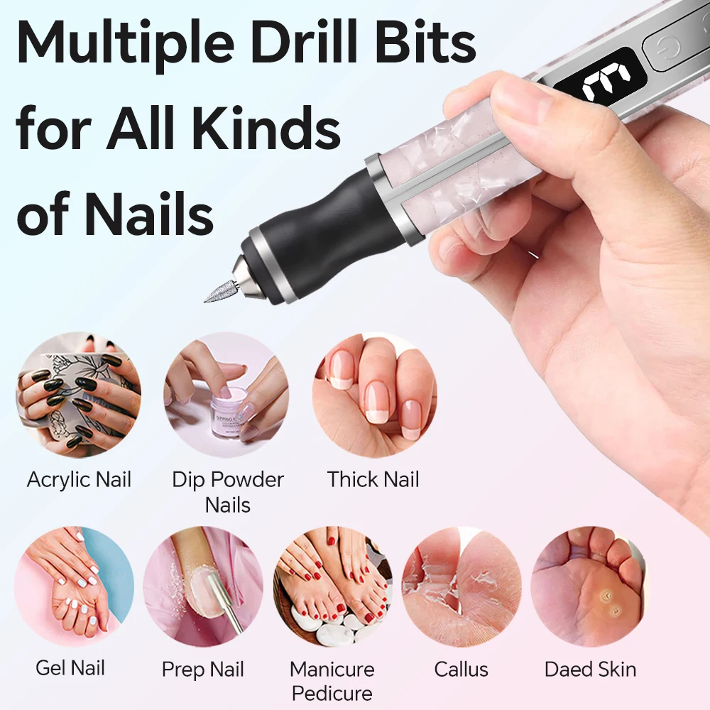 Professional Electric Nail Drill Set with LED Display, Portable Manicure Pedicure Polishing Grinding Machine for Salon, Home Use