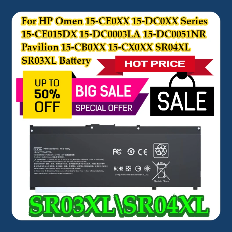 

Для HP 15-CE0XX 15-DC0XX Series 15-CE015DX 15-DC0003LA 15-DC0051NR Pavilion 15-CB0XX 15-CX0XX SR04XL Батарея SR03XL Батарея