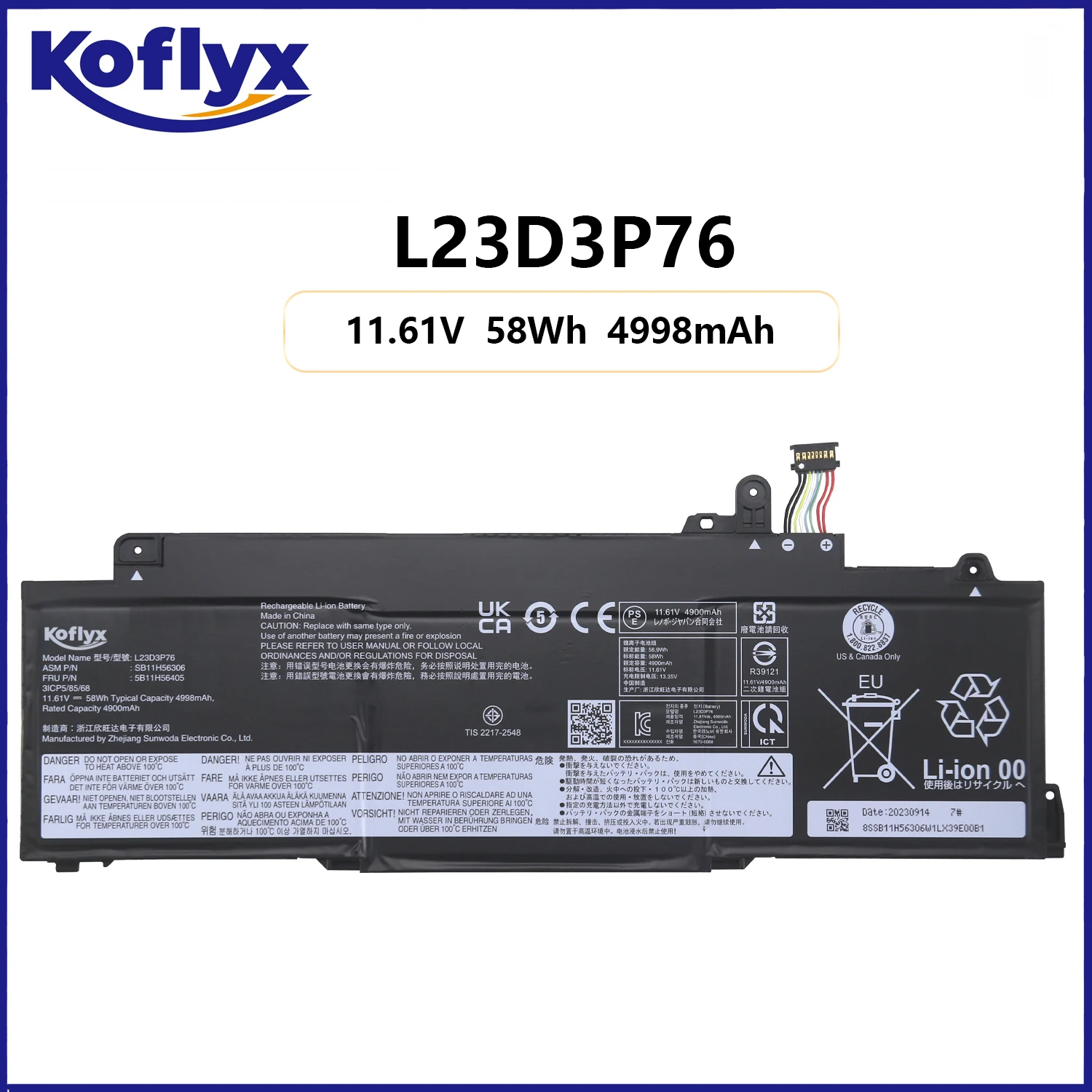 

L23D3P76 Koflyx new laptop battery for Lenovo ThinkPad T14s Gen 5 2024 11.61V 58Wh 4998mAh