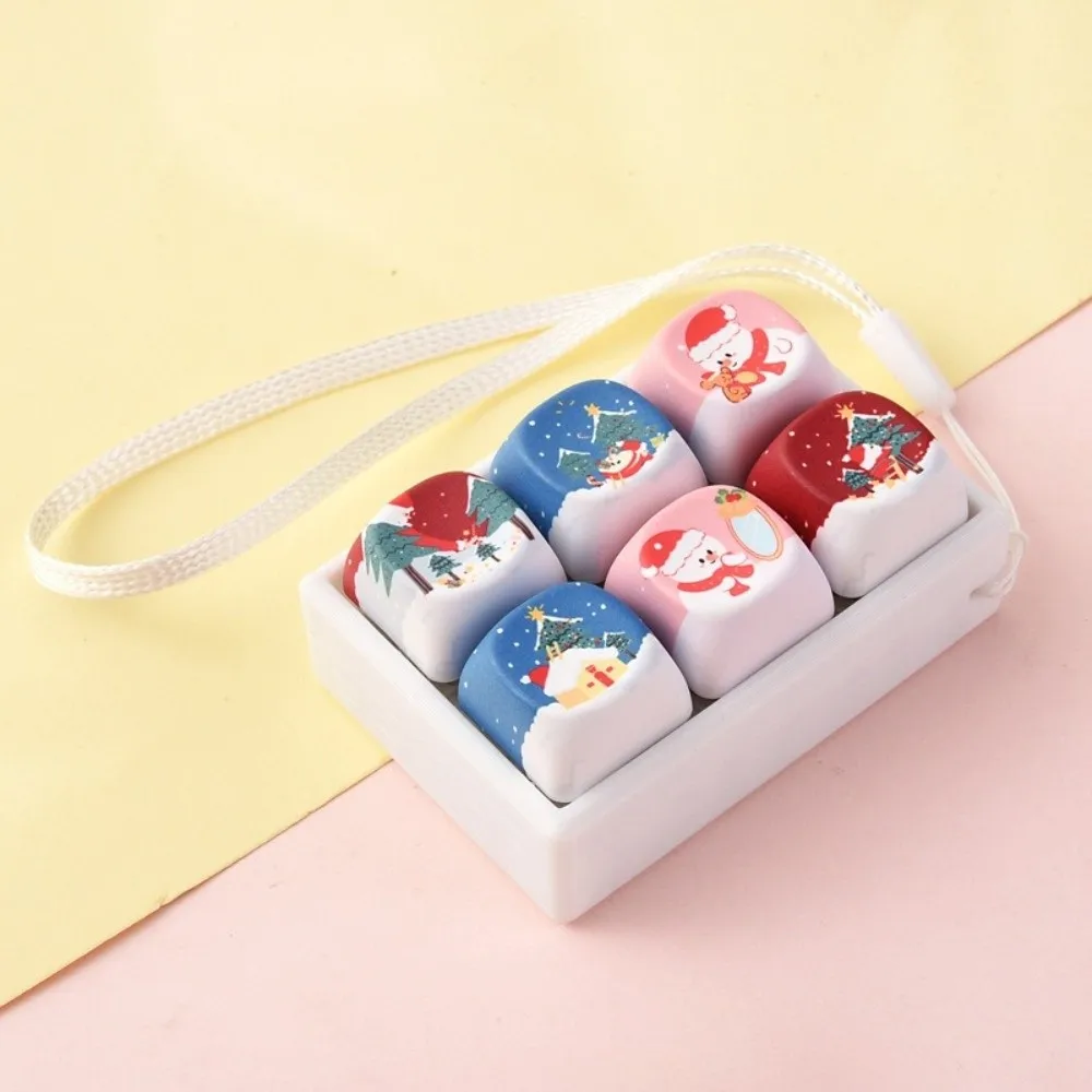 Sensory Clicky Button Keycap Fidget Keychain Cartoon Animals Creative Button Keycap Keychain 6-Key Keyboard Button