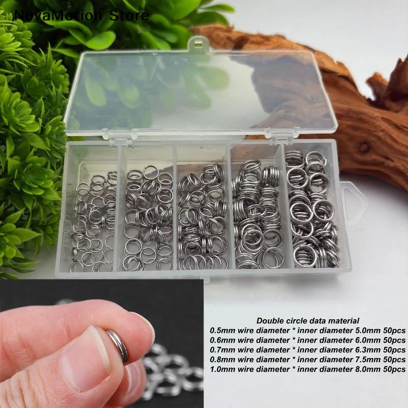 [NM]250Pcs 5 Sizes High Strength Large Tensile Force Fishing Loop Fishing Stainless Steel Split Rings Fishing Lure Connector[NM]