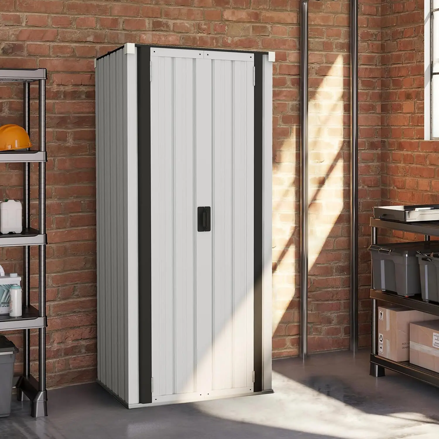 Outdoor Storage Cabinet W/ Adjustable Shelves Lockable Metal Garden Storage Shed
