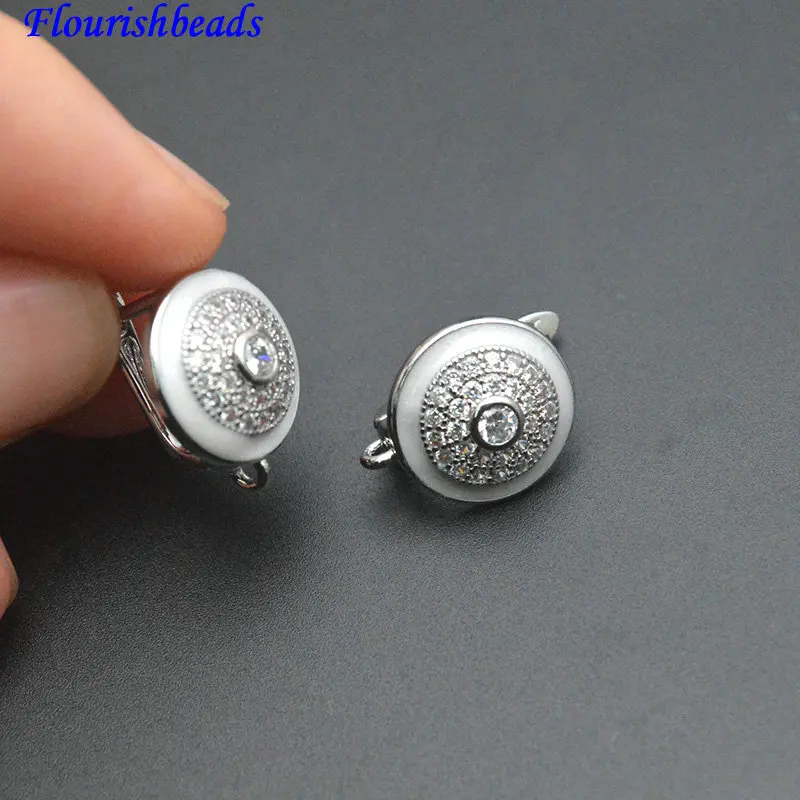 30pc High Quality CZ Paved Round Coin Shape Gold Silver Color Metal Earring Hook Clasps Jewelry Findings