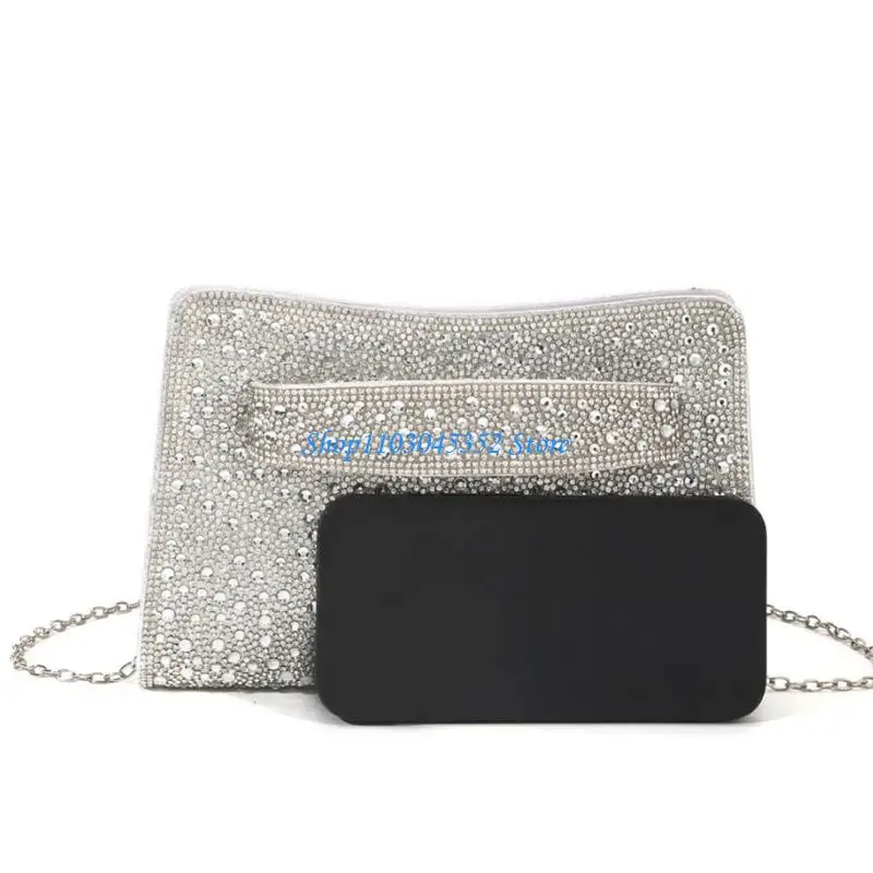 이브닝 백 여성용 지갑 클러치 라인스톤 핸드백 크로스바디 숄더백