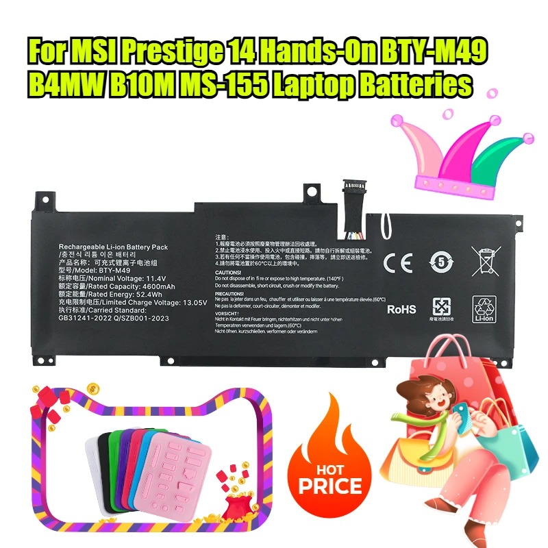 

For MSI Prestige 14 Hands-On BTY-M49 B4MW B10M MS-155 Laptop Batteries