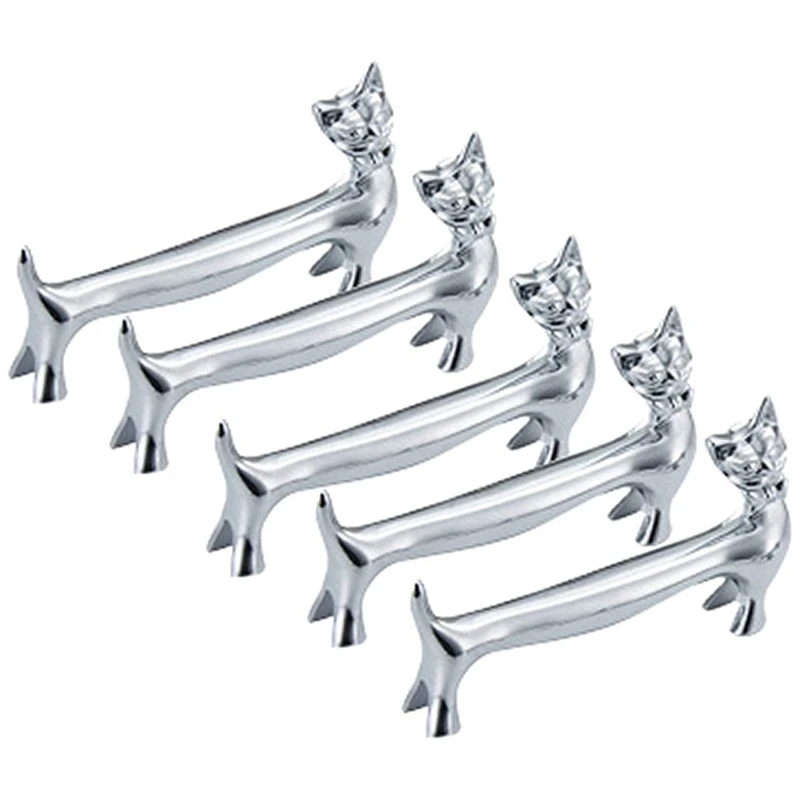 Pack Of 5 Pcs Zinc Alloy Chopsticks Spoon Forks Knives Tableware Rest Rack Set, Silver Bow Tie Cat Stand