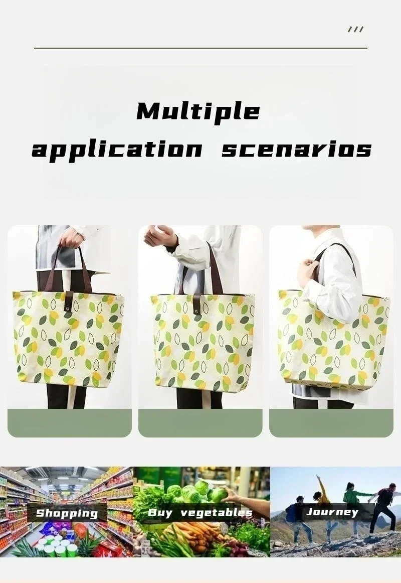 Waterproof Collapsible Oxford Cloth Shopping Bag Supermarket Storage Bag Travel Beach Bag Foldable Grocery Tote Bag Organizers