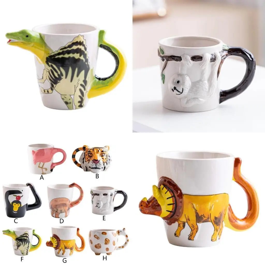 

G6KF Artistic Ceramic Mug Hand Painted Animal Themed Cup for Daily Use and Decors