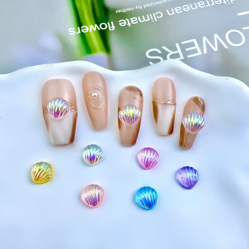 30PCS 3D Aurora Sea Shell Nail Art Charm Resin Parts For Manicure Decor Glitter Nails Decoration Design Supplies Materials Tool