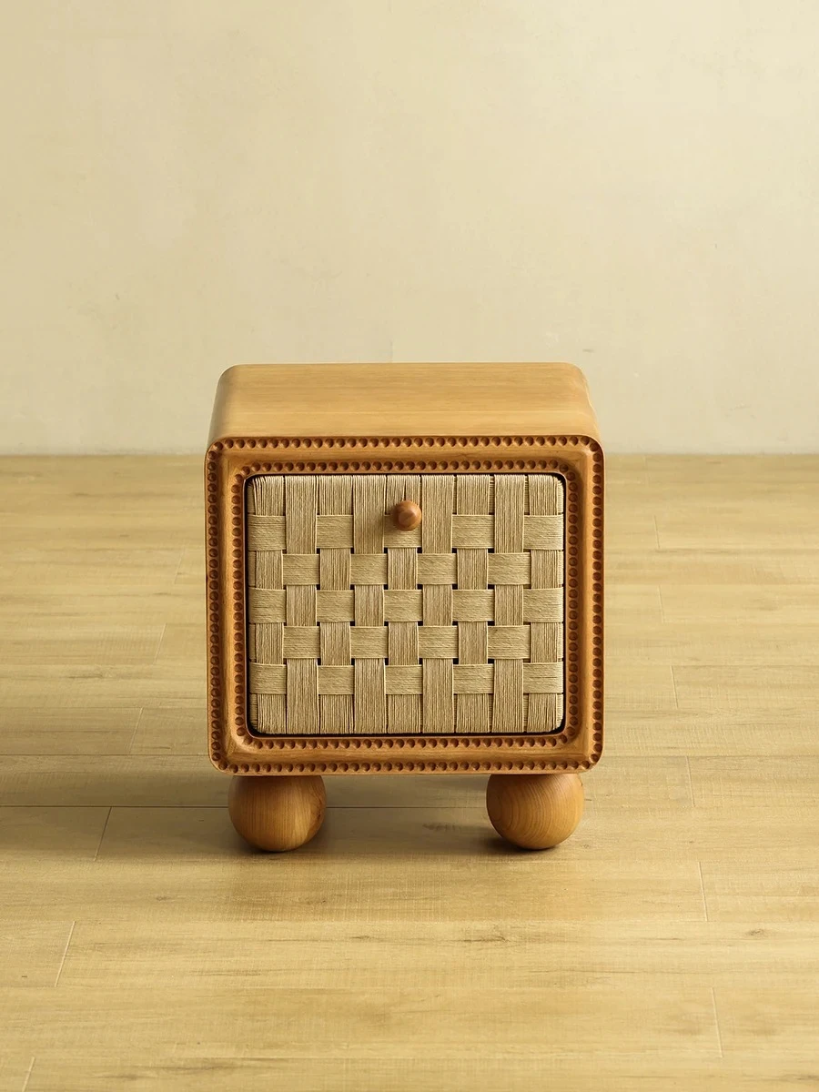 

Chinese Style Cherrywood Bedside Table Danish Woven Bedside Cabinet French New Chinese Style Silent Style
