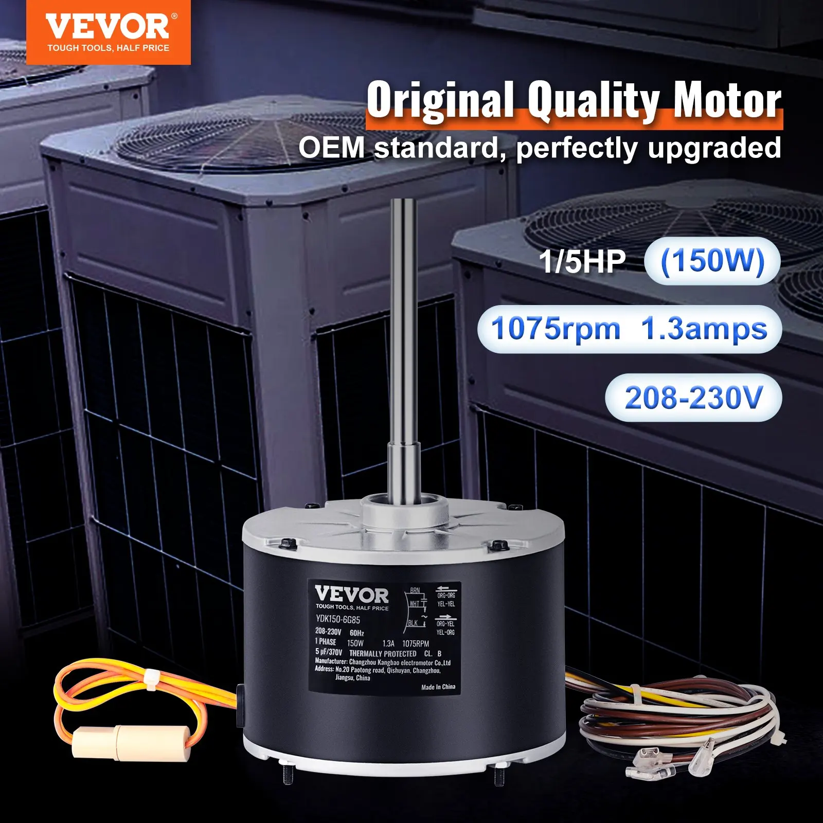 

Condenser Fan Motor K55HXJKL 2918, 1075RPM, OEM Standard Upgraded Replacement Condenser Motor Reversible Rotating,