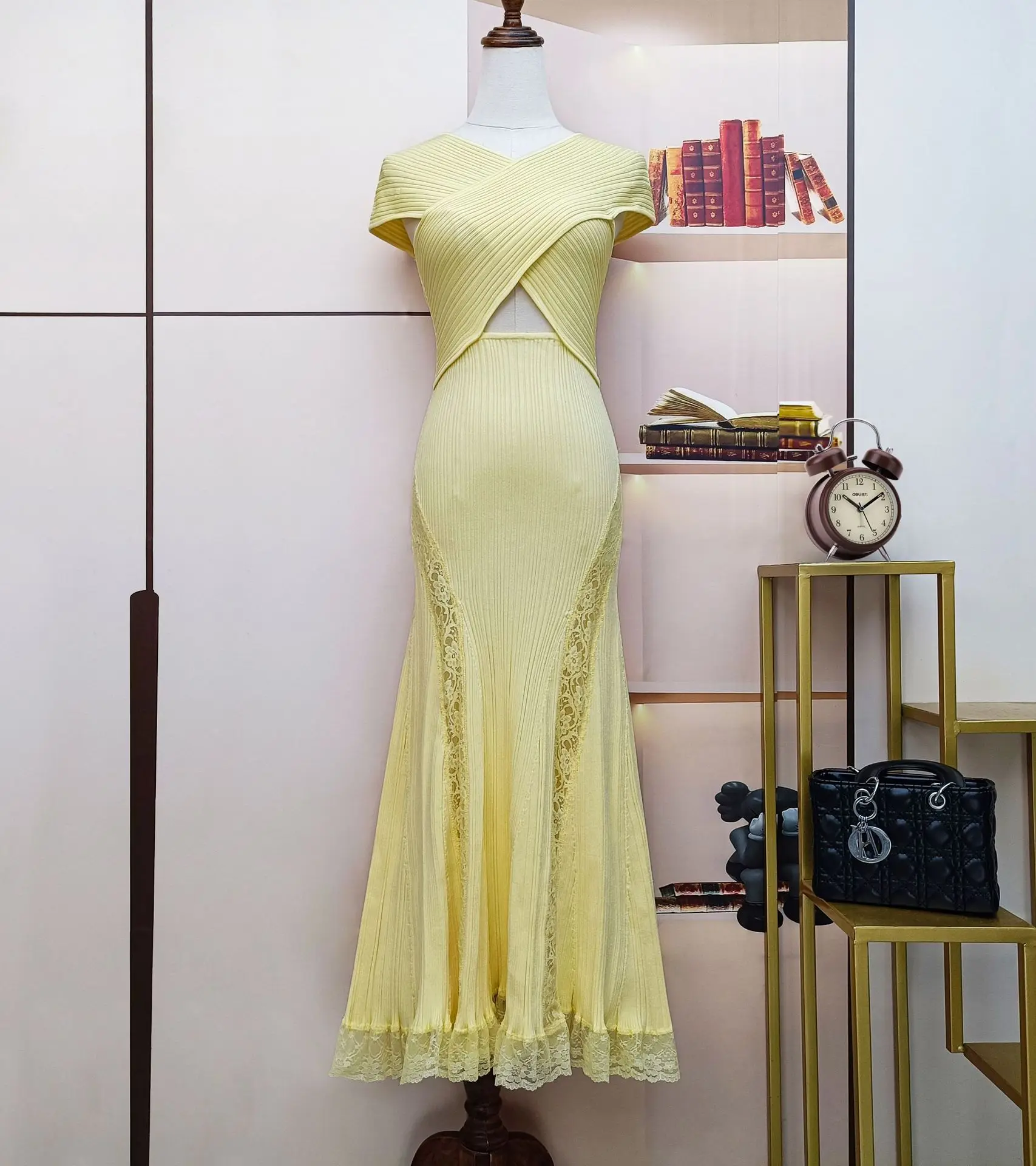 Moda verão rendas retalhos vestidos de tricô para mulheres blusas longas elegante recorte cruz sexy vestido de festa de baile feminino robe