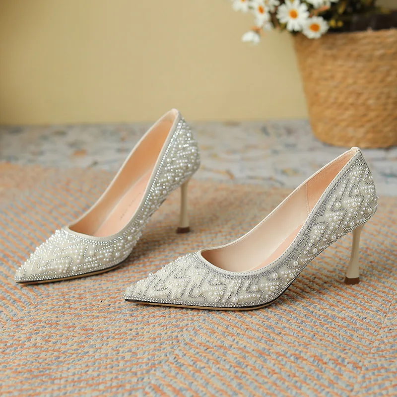 

New Water Diamond Pearl High Heel Wedding Luxury Bridesmaid Not Tired of Feet Wedding Dress Bridal Wedding Shoes