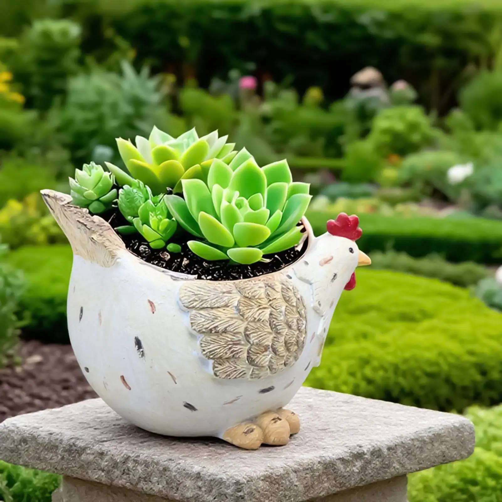 

Chicken Flower Pot Resin Indoor Hen Flowerpots for Vegetables With Drainage Hole Decorative Plant Planter for Desk Bedroom