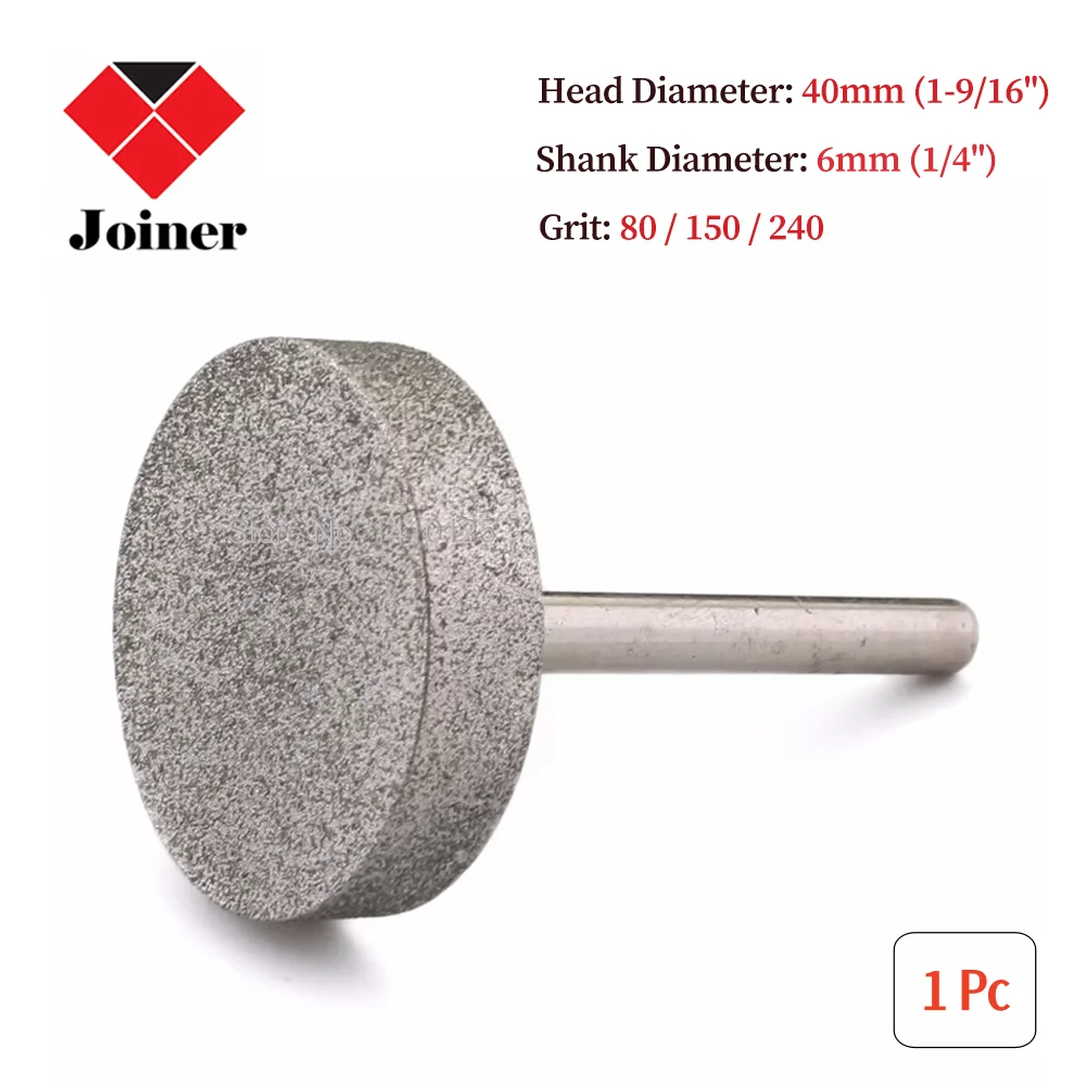 40mm 1-9/16" Cylinder Diamond Grinding Head Coated Cylindrical Burr Bit Mounted Points Shank 6 Lapidary Tools for Stone Gemstone