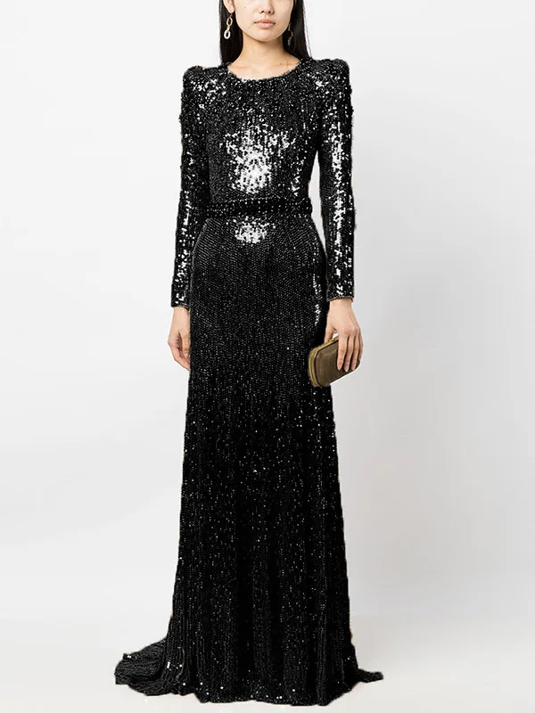 

High-End Gold Sequin Evening Dr Long Skirt Faionable Beaded Heavy Embelliment Star Sle High Waist l Cotton