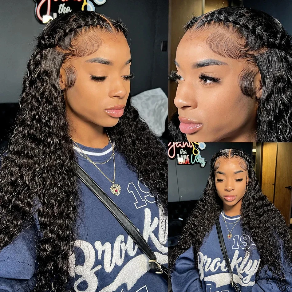 Curly Lace Frontal Peruca, Cabelo Humano Brasileiro, Água Onda Profunda, Glueless, 150 Densidade, 30 in, 32 in, 13x4