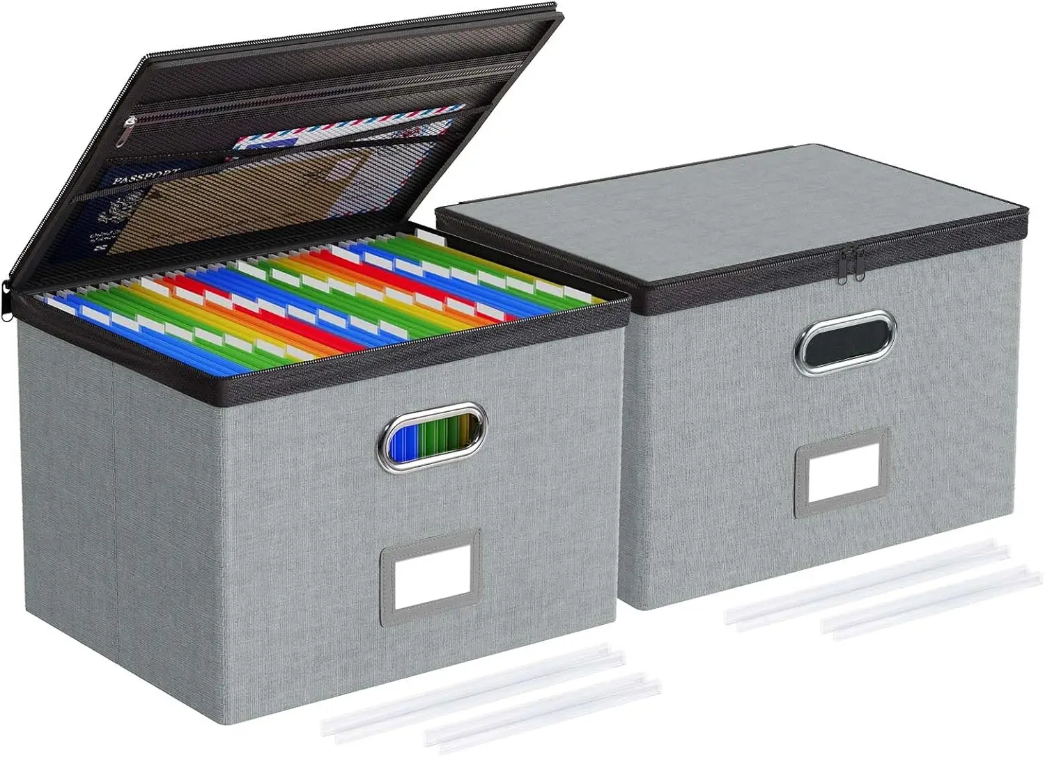 

Большой ящик-органайзер для файлов с крышкой, сетчатые карманы для документов, хранилище размеров письма/лагаля, застежка-молния (серый)