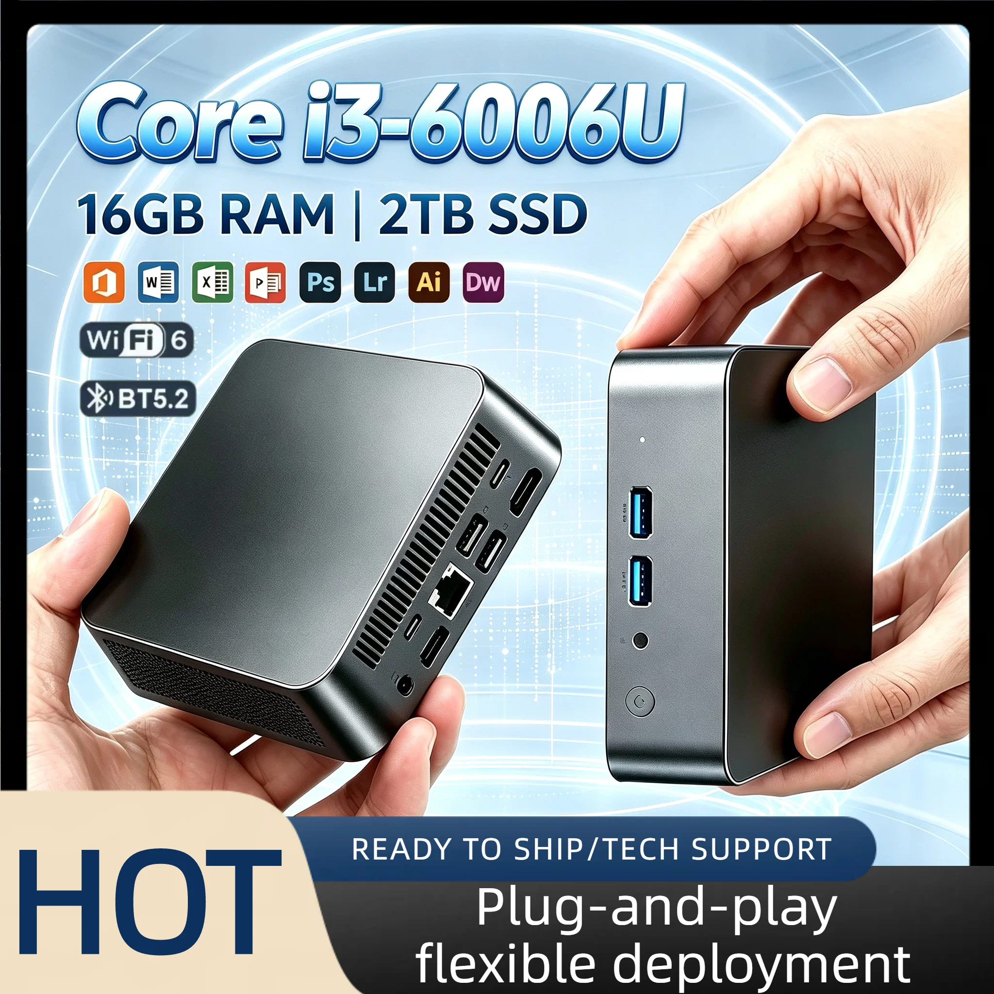 Intel Core i3 6006U Ultra Mini Computer 16GB RAM 1TB or 2TB M.2 NVMe SSD WiFi 6 BT5.2 Low Power Desktop PC Quiet