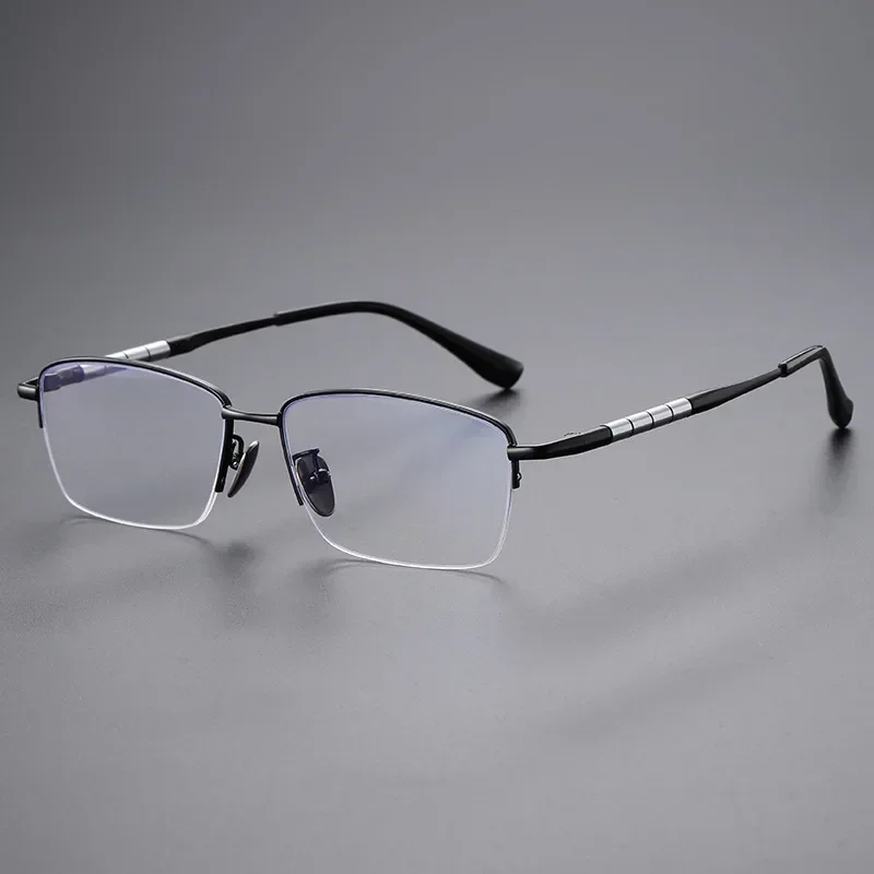 Business Men Ultralight Pure Titanium Glasses Frame For Myopia Reading Prescription Spectacles Half Rim Eyewear Multifocal Lens