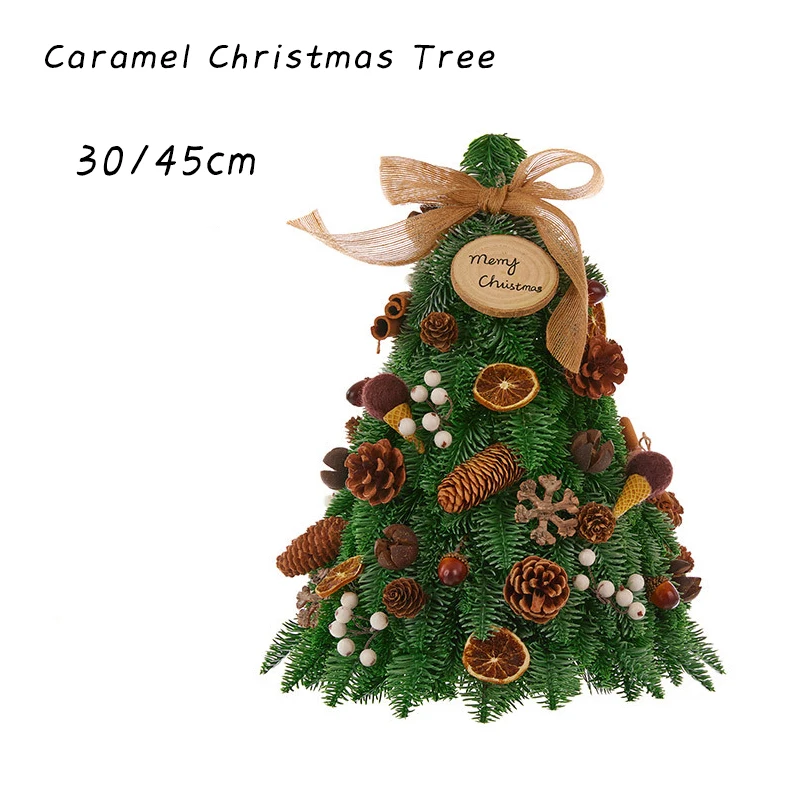 30/45cm Caramel Christmas Tree Mini Small Xmas Tree for Holiday Home Decoration With LED Light Squirrel Candy Decoration