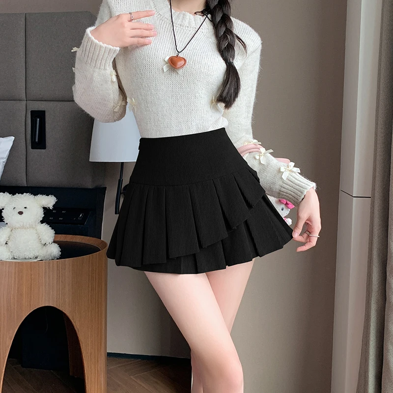 Khaki Autumn Winter irregular Corduroy Cake Skirt For Women 2026 High Waist School Style Vintage Short Pleated Skirts Girls