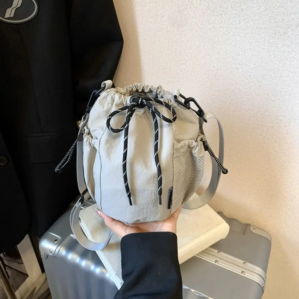 

Korean Style Drawstring Bucket Bag Purse Solid Color Nylon Shoulder Bag Handbag Mobile Phone Bag Small Crossbody Bag