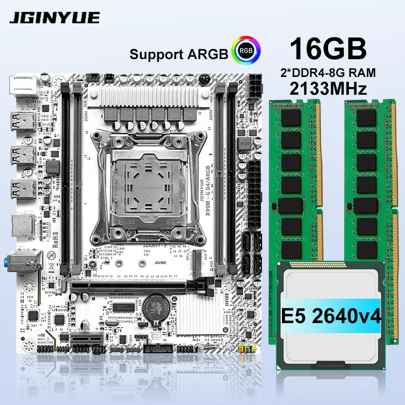 JGINYUE X99 Motherboard LGA 2011-3 +Xeon E5 2640 V4+16GB（2*8GB）DDR4 RAM Memory M.2 NVME SATA WIFI X99M GAMING D4/ARGB