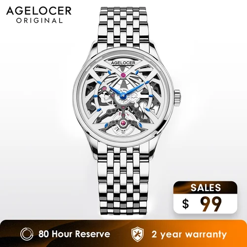 AGELOCER Original Schwarzwald reloj 36mm reloj mecánico automático hueco de doble cara para hombre regalo de cumpleaños para hombres o mujeres