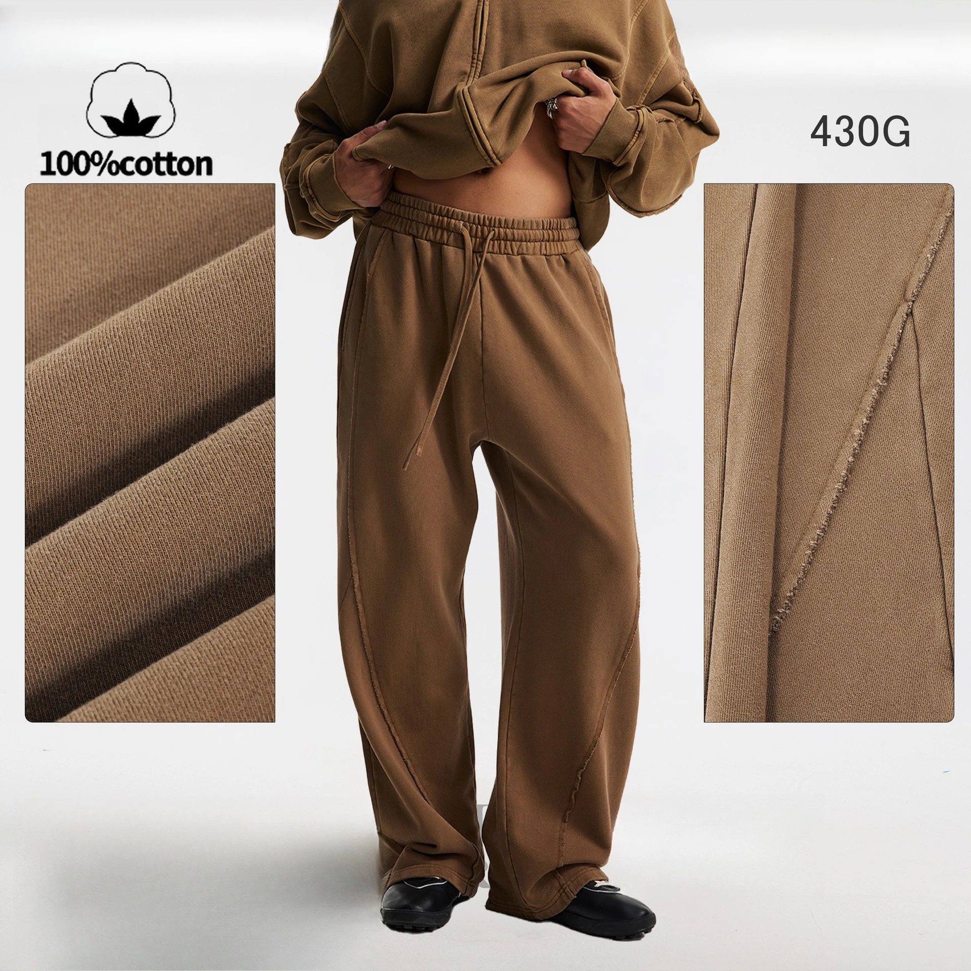 بنطال مستقيم الساق للرجال |   2025 AW وصول جديد مع حاشية متوترة، تصميم بألواح، تأثير متعثر ومغسول للجنسين