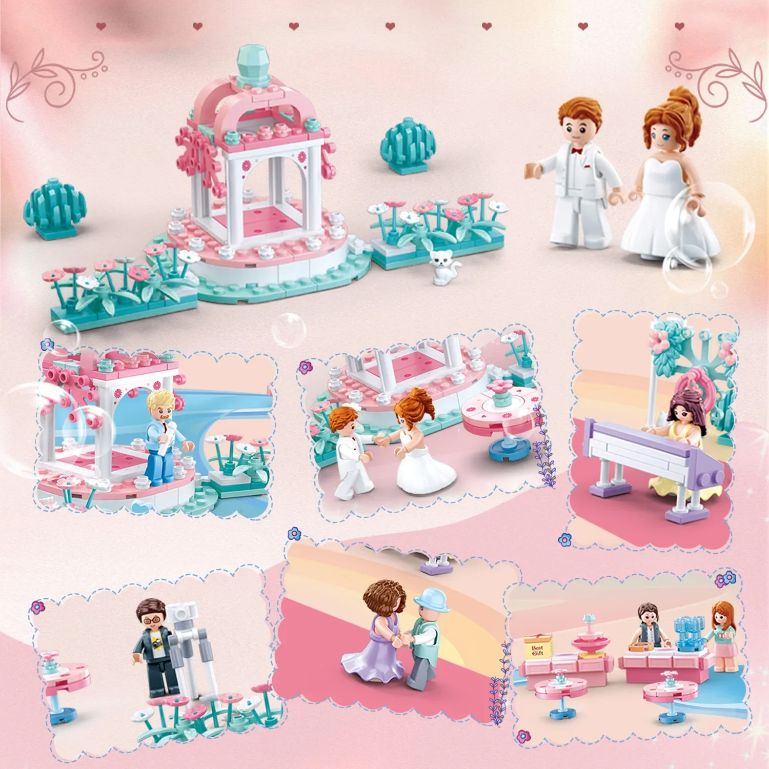 353PCS Wedding Dance Building Blocks Wedding Party Scene Model Bricks With Figures Kids DIY Educational Toys Girl Play House Toy