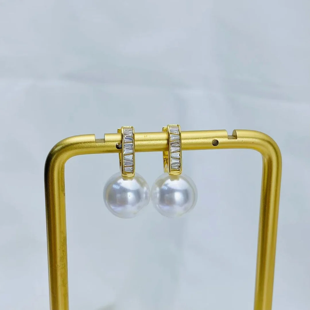 MeiBaPJ 10mm Natural Nearround Pearls Fashion Simple Drop Earrings DIY 925 Silver Empty Tray Fine Wedding Jewelry for Women