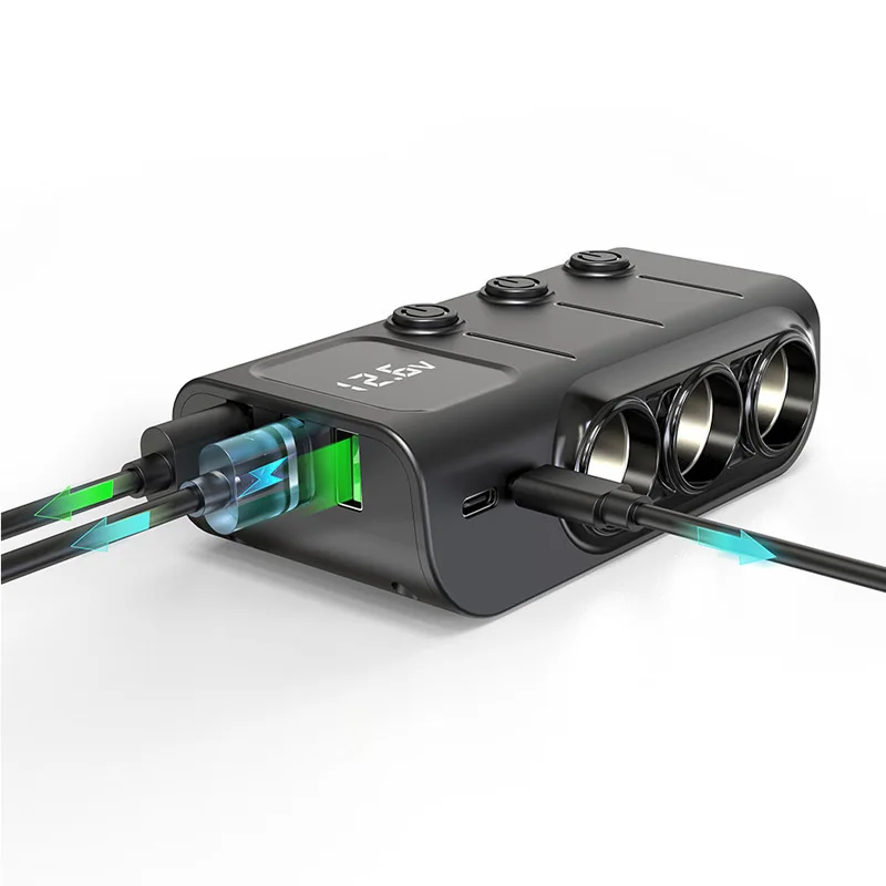 

Автомобильное зарядное устройство для прикуривателя, 3 USB-порта, 120 Вт