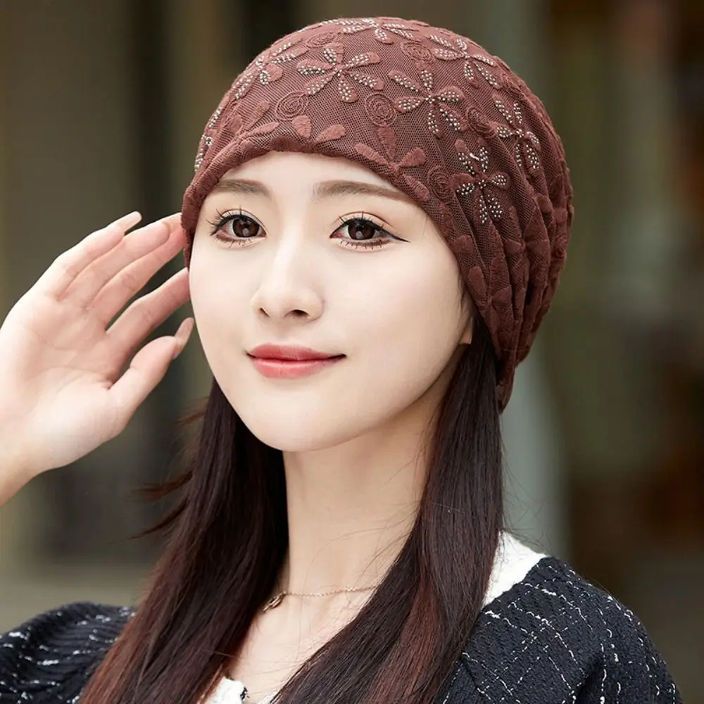 الخريف الدانتيل زهرة بيني قبعة تنفس الجوف خارج الكروشيه مترهل قبعة أنيقة رقيقة عادية عمامة بيني قبعات القبعات في الهواء الطلق