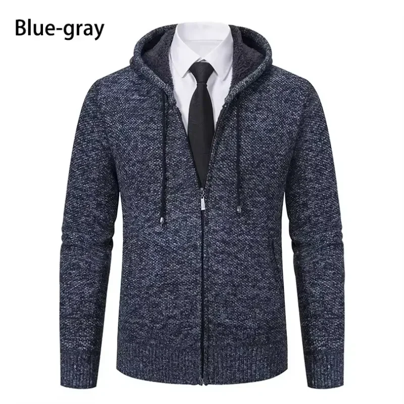 Autumn Winter Mens Cardigan High-quality Lining Wool Warm Knitted Sweater Male Solid Color Basic Business Casual Zipper Cardigan