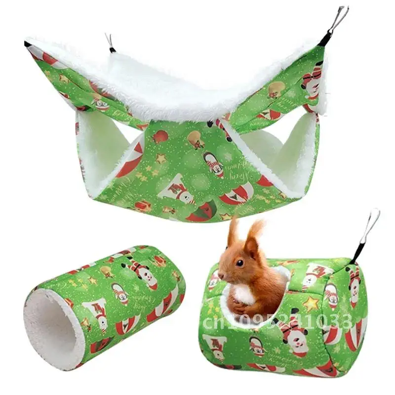 

3Pcs/set Christmas Pattern for Cage Hammock Tunnel Toy Hamster hideout Guinea Hamster Sugar Glider Pigs Accessories Rabbit