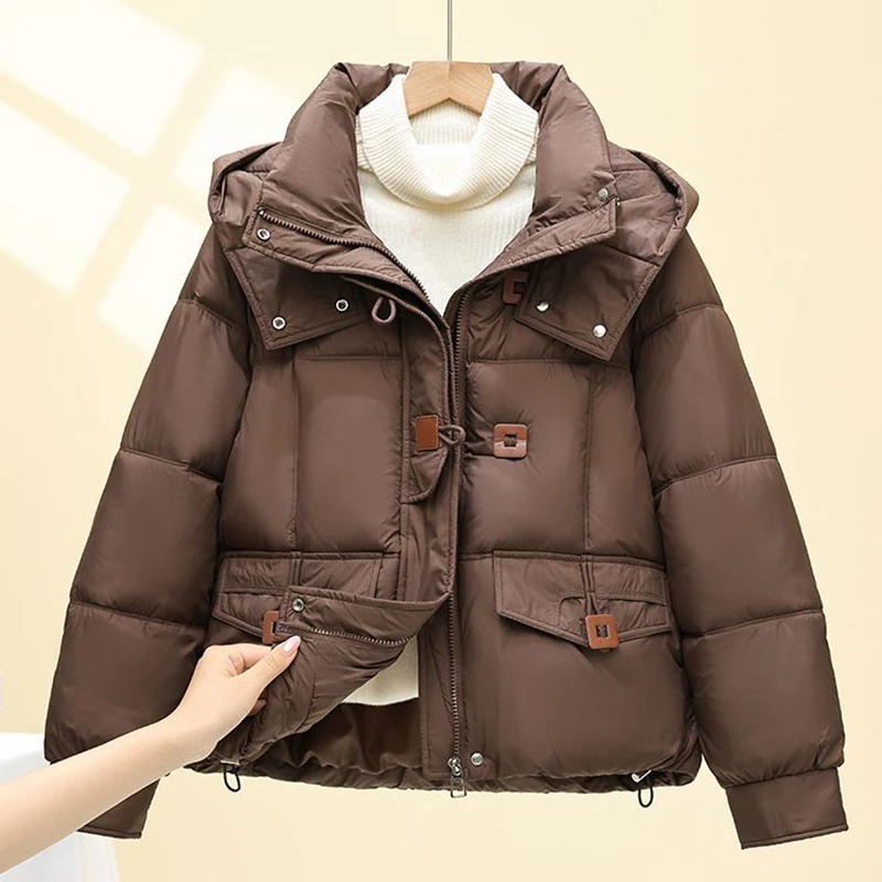

Новая зимняя пуховая куртка на хлопковой подкладке, женское короткое пальто, корейская толстая теплая парка, свободное пальто с капюшоном, хлопковая куртка