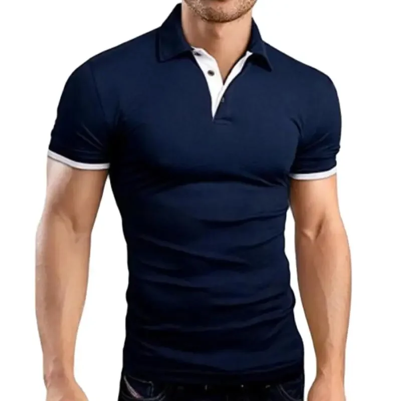 Polo Shirt Men Summer Stritching Men's Shorts Sleeve Polo Business Casual Contrast Color Men Polos Shirt Tee Brand Clothes