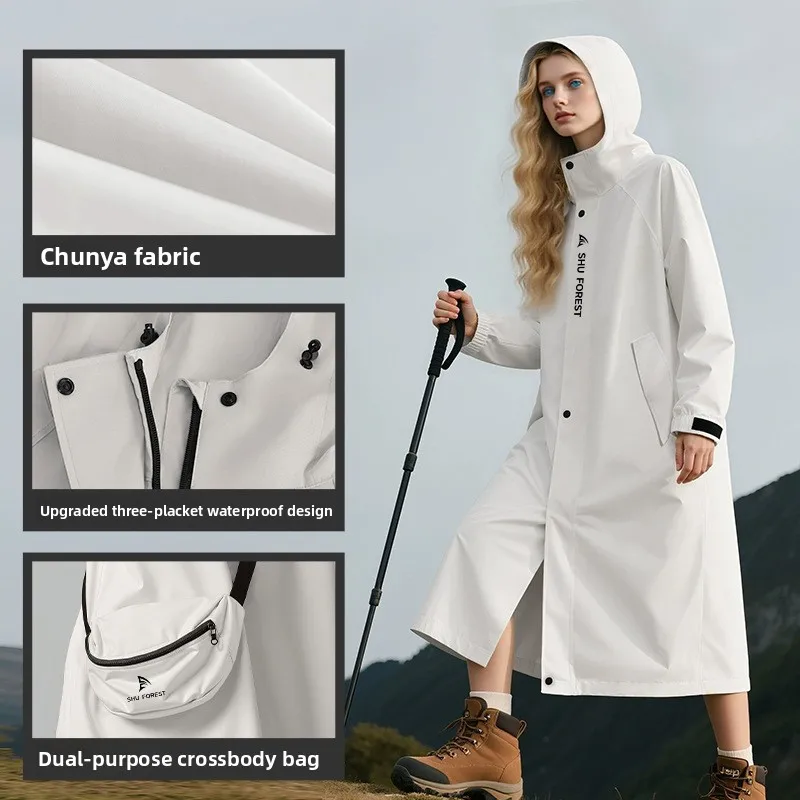 Long raincoat outdoor hiking and cycling, providing full-body against heavy rain and suitable mountain climbi