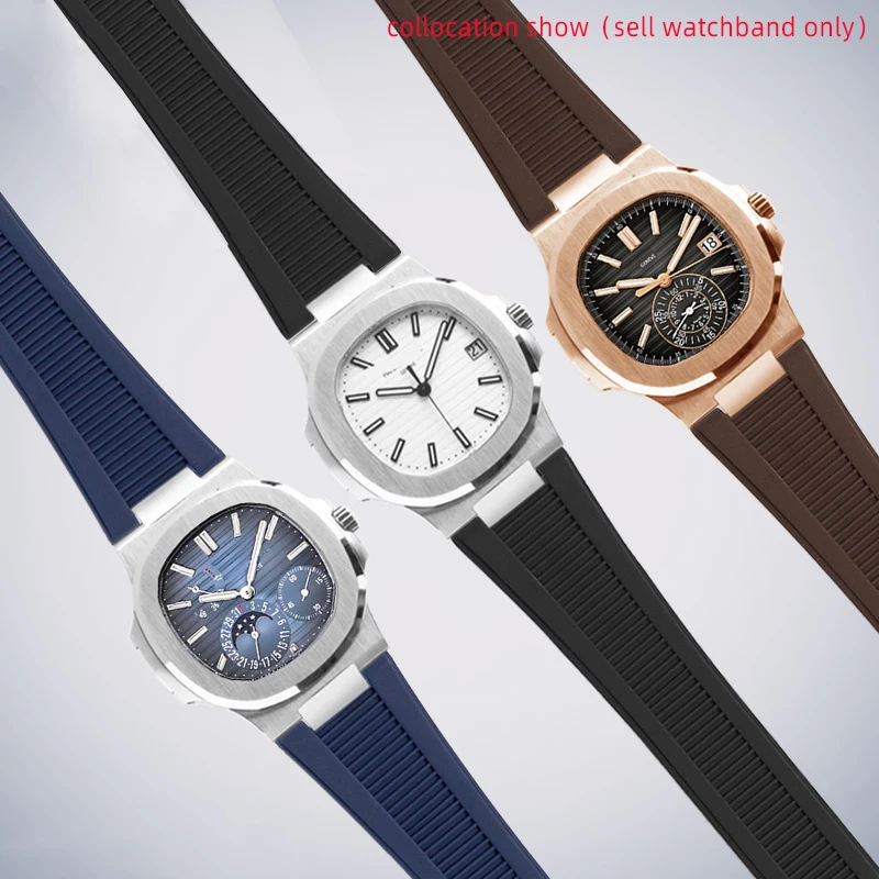 Stainless steel adapter + Silicone Watch Strap For Patek Philippe Nautilus 5711 5726 5712g Folding buckle watchband men Bracelet