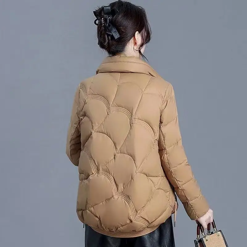 2025 Winter New Casual Warm Coat Fashion Stand up Collar Down Cotton Coat Women's Versatile Thickened Cold-Proof Coat Solid Colo