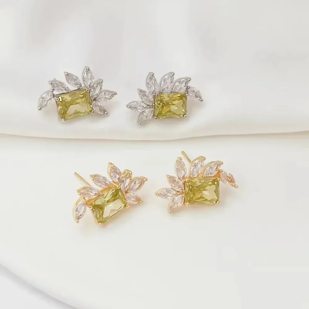 

Позолоченные 14 карат, инкрустированные цирконом, элегантные квадратные серьги принцессы с геометрическим рисунком S925, серьги-гвоздики и аксессуары для сережек