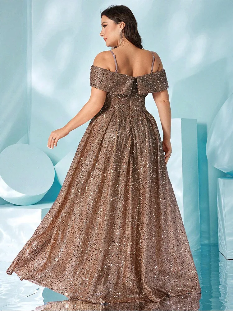 Plus Size Off Shoulder Multicolor Shiny Floor-length Wedding Evening Dress 2024 Big Size Luxury Shiny Dress