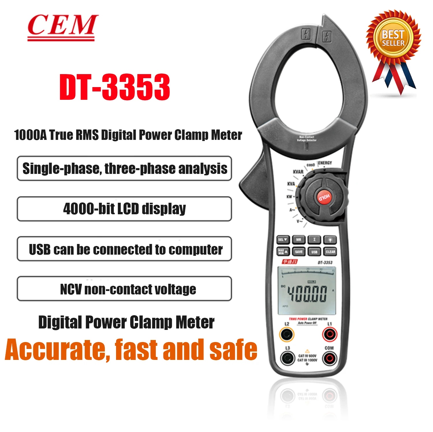 CEM DT-3351 DT-3352 DT-3353 Digital Multimeter Ture RMS Handheld Clamp Meter AUTO Inrush Current Measurement HD LCD Display.