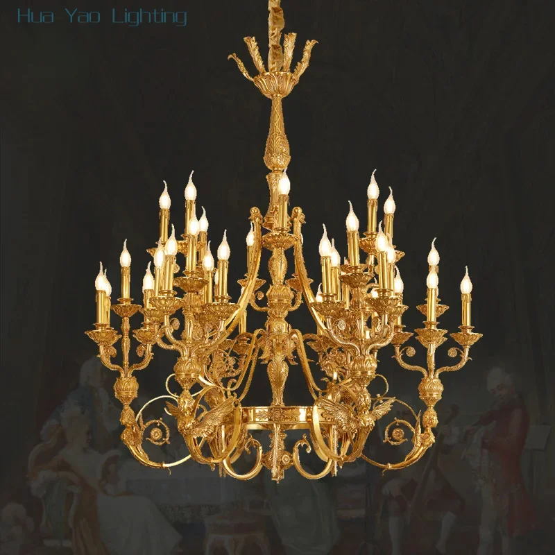 French Luxury Full Copper Chandelier Copper Vintage Villa Large Chandelier Living Room Lobby Hotel Lighting