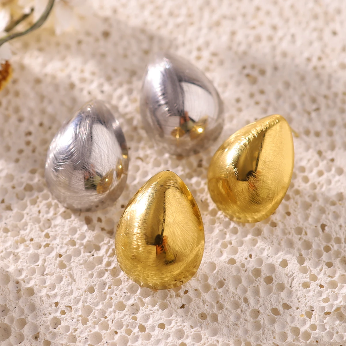 WILD & FREE Metal Scratch Droplet Shaped Stainless Steel Stud Earrings for Women Vintage Minimalist 18K Gold Plated Jewelry image 3